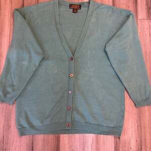 Vintage Eddie Bauer Grandpa Cardigan Sweater Men's XL Blue Shetland Cotton Knit